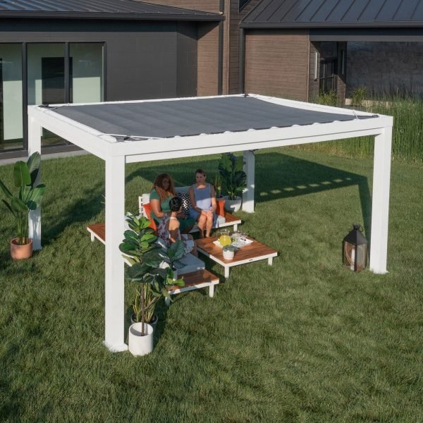 14×10 Windham Modern Steel Pergola With Sail Shade Soft Canopy image 14