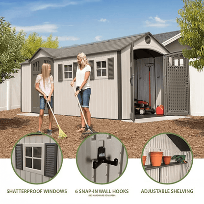 Lifetime 8′ x 17.5′ Outdoor Storage Shed Dual Entry, Tan image 6