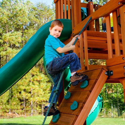 Gorilla Playsets Empire Extreme Wooden Swing Set with Monkey Bars, Clatter Bridge, Tower, and 3 Slides image 4