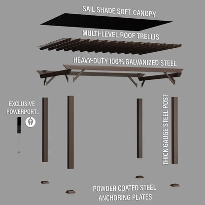 14×12 Ashford Traditional Steel Pergola With Sail Shade Soft Canopy image 12
