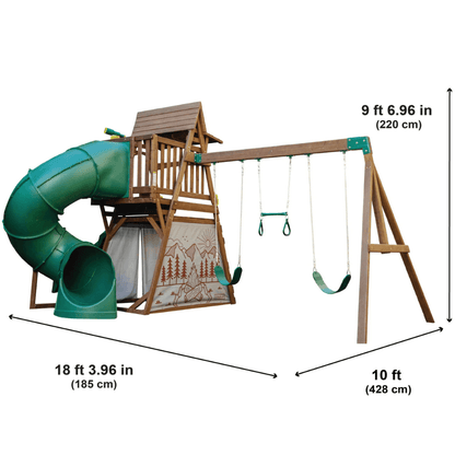 Ranger Retreat Wooden Swing Set/Playset with Tent, Tube Slide and 3-Swings image 0