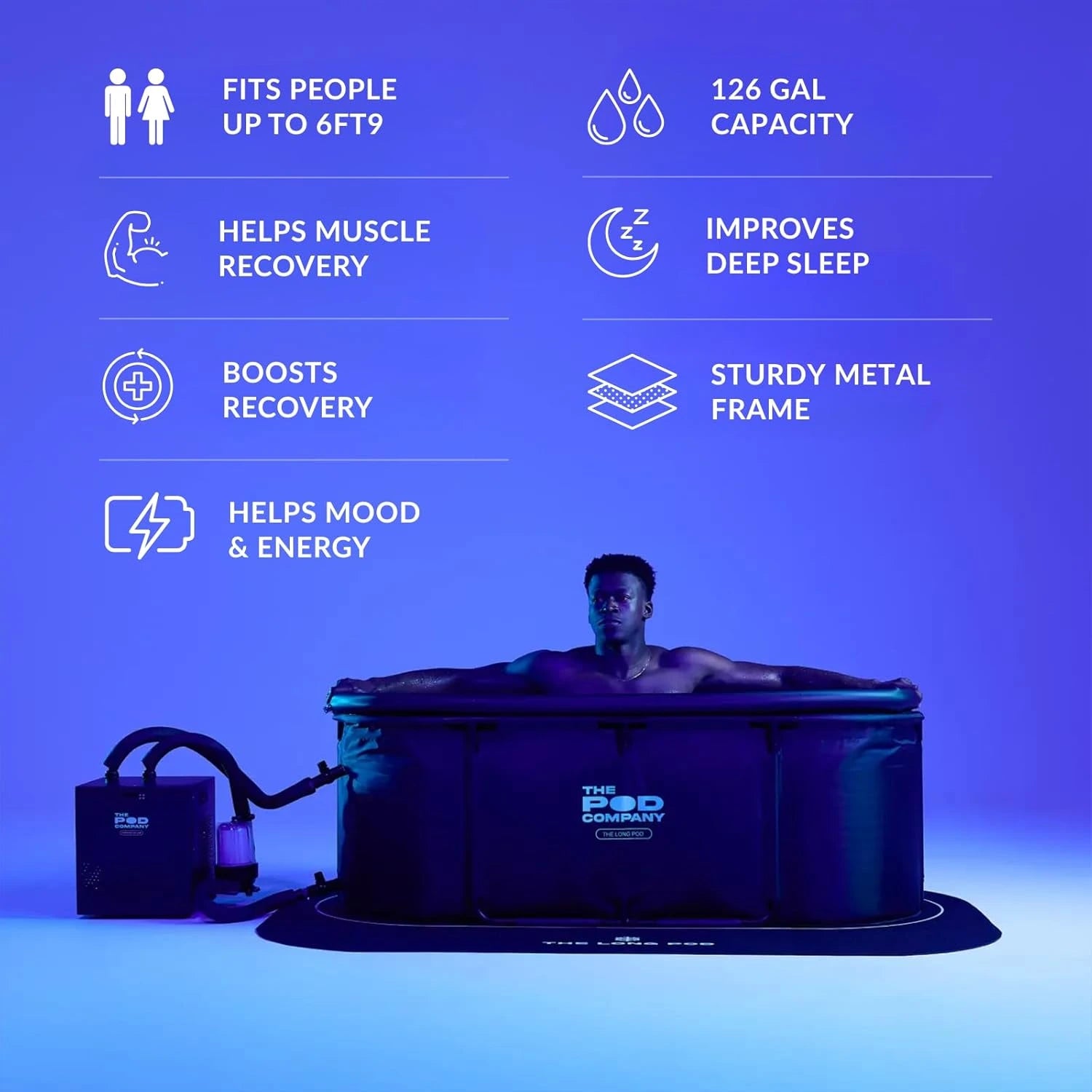 The Pod Company Long Pod Cold Plunge – 126-Gallon Extra-Large Inflatable Ice Bath Tub for Cold Water Therapy – Full-Body Stretch Design, Insulated & Water Chiller Compatible image 6