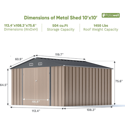 VEIKOUS 10 ft. W x 10 ft. D Outdoor Metal Storage Shed in Gray (100 sq. ft.) image 5
