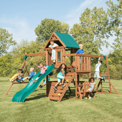 Knightsbridge Plus Complete Wooden Outdoor Playset with Monkey Bars, Slide, Rock Wall and Swing Set Accessories image 4