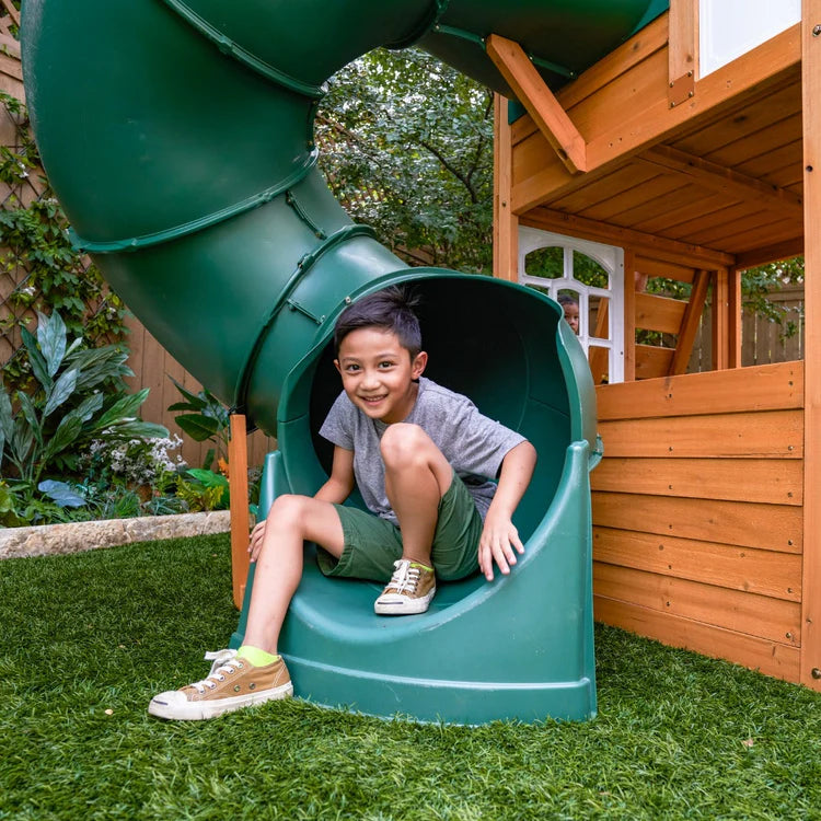 KidKraft Ridgemoor Perch Wood Swing Set with Playhouse, Rock Wall, and Tunnel Slide image 9