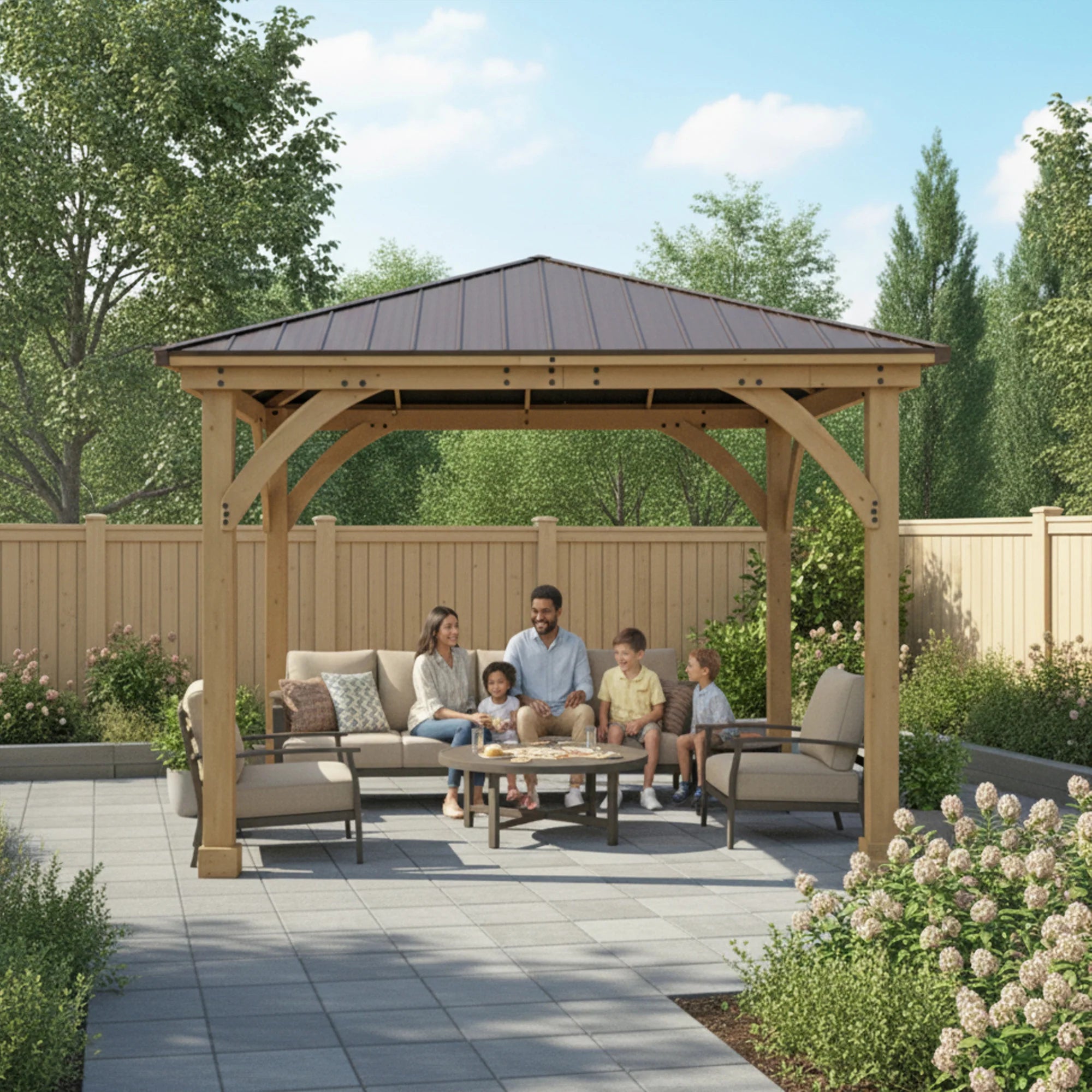 Yardistry Meridian 12×12 Cedar Gazebo with Aluminum Roof image 2