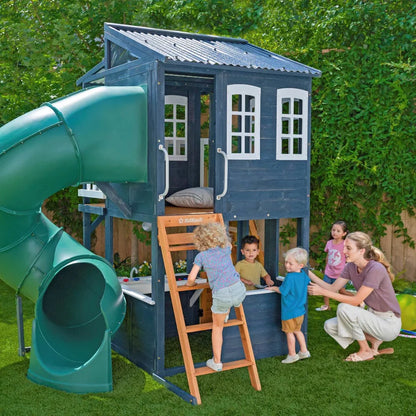 KidKraft Cozy Escape Navy Two-Story Wood Playhouse with Tube Slide and Clubhouse image 4