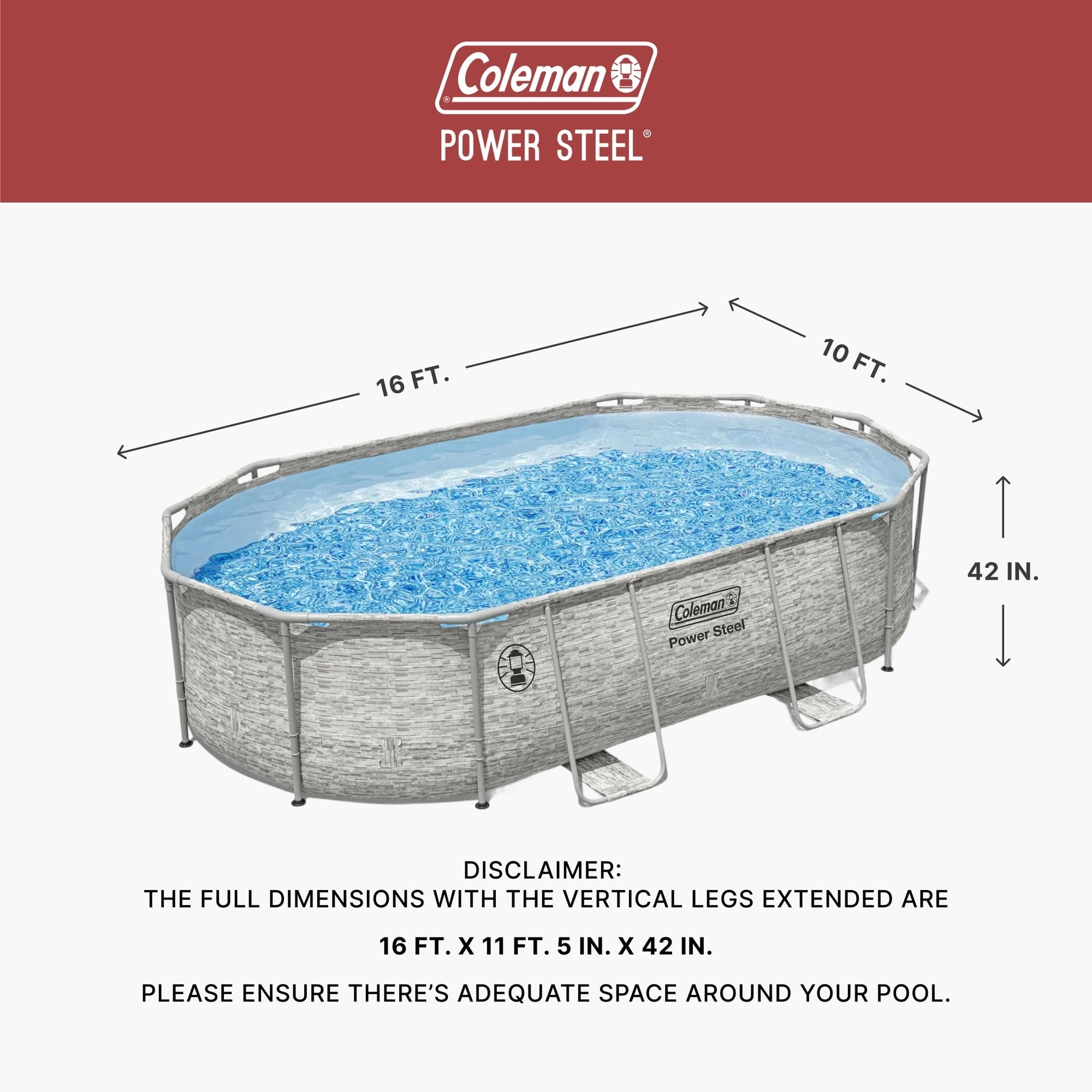 Coleman Power Steel 16′ x 10′ x 42″ Oval Above Ground Pool Set image 2