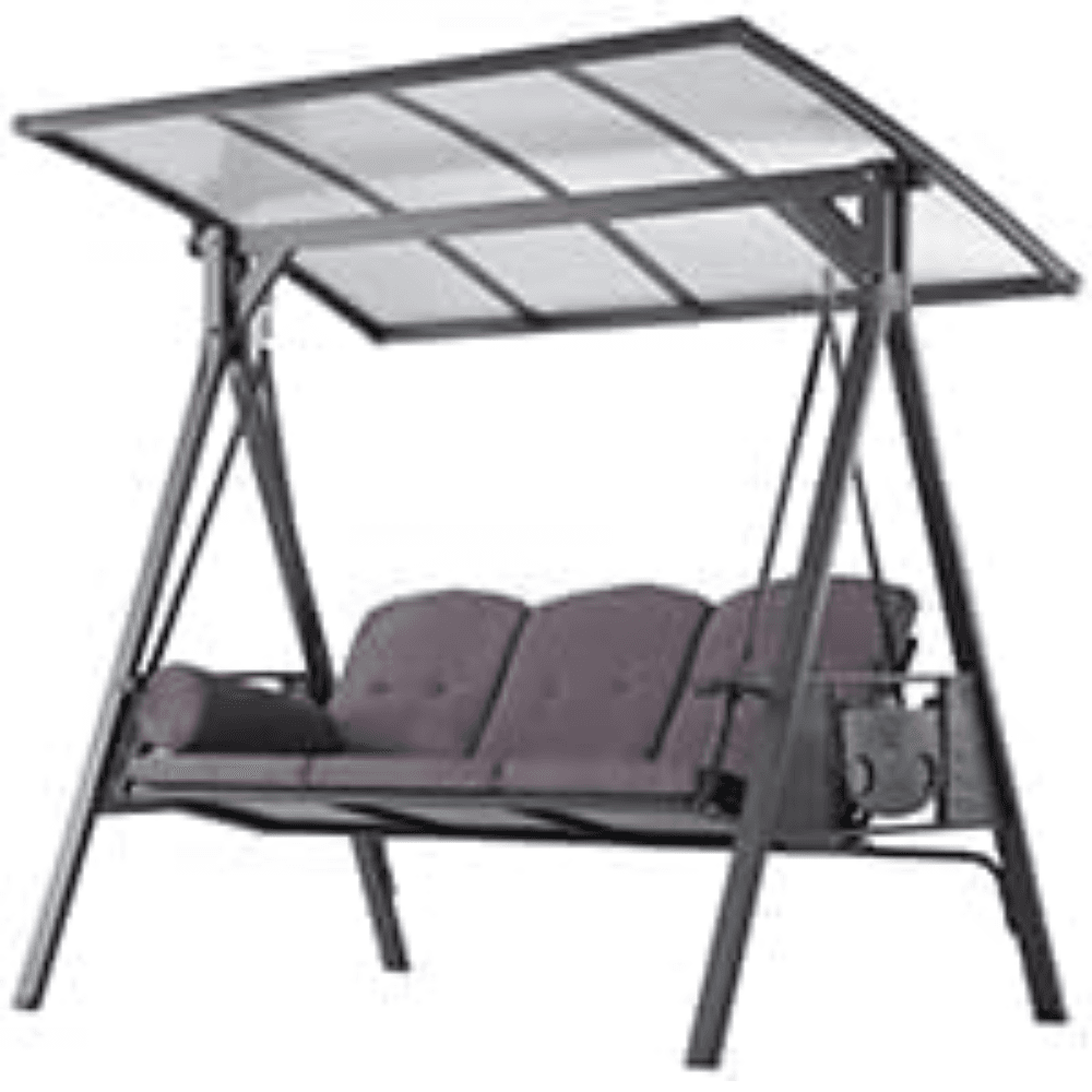 PURPLE LEAF 3-seat Outdoor Patio Porch Swing Adjustable Backrest, Cushions and Pillow Included image 8