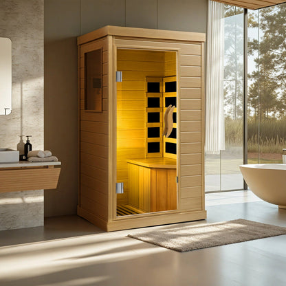 HomeMiYN Far Infrared Wood Sauna Box ,traditional Sauna Room Indoor Home Spa Low-emf Dry Saunas Single Person Spa Canada Hemlock,nature image 2