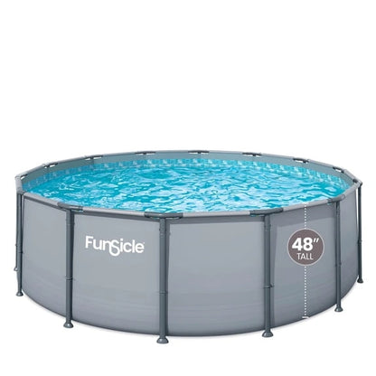 Funsicle Oasis Above Ground Metal Frame Swimming Pool Set – with FB1200S AutoSkimmer Pump, Ladder, Cover, Cloth & Deluxe Maint. Kit, 14′ x 48″, Round, Gray image 0