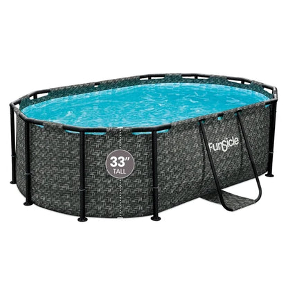 Funsicle 9’10” Oasis Designer Above Ground Pool with Pump, Oval Frame, Dark Herringbone image 1