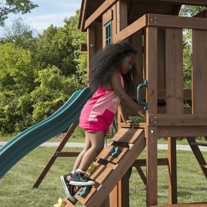 Knightsbridge Plus Complete Wooden Outdoor Playset with Monkey Bars, Slide, Rock Wall and Swing Set Accessories image 1