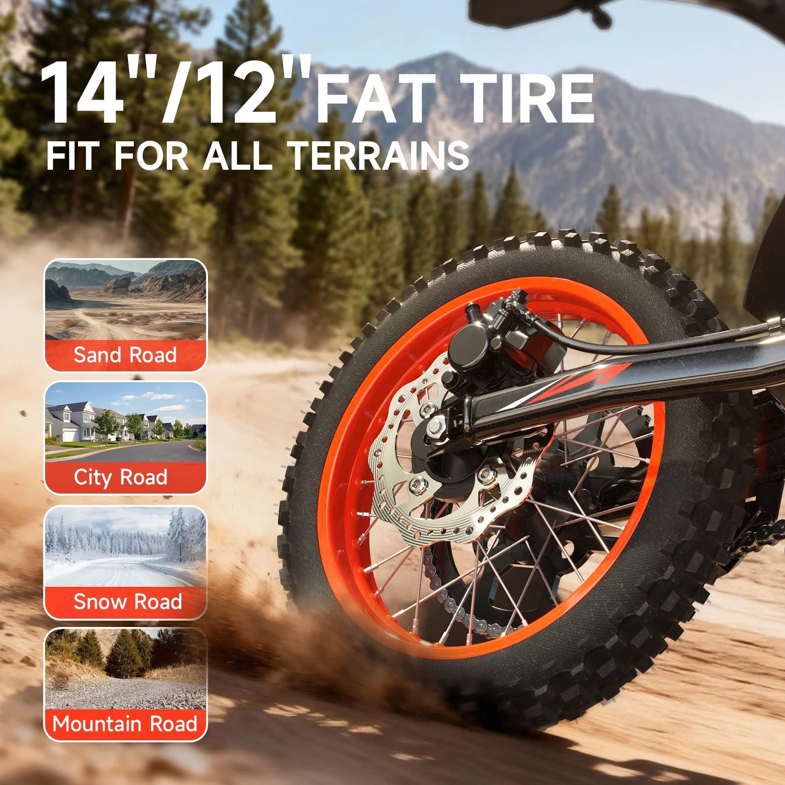 X1 Spark Electric Dirt Bike, 4500W Peak up to 60 Miles, 50MPH, 60V 28.8Ah Battery E-Bike, 14″/12″ Fat Tire Electric Motorcycle for Mountain off-Road Adults, E-Mountain Bike, Comply with UL2849 by SGS image 7
