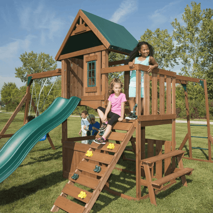 Knightsbridge Plus Complete Wooden Outdoor Playset with Monkey Bars, Slide, Rock Wall and Swing Set Accessories image 5