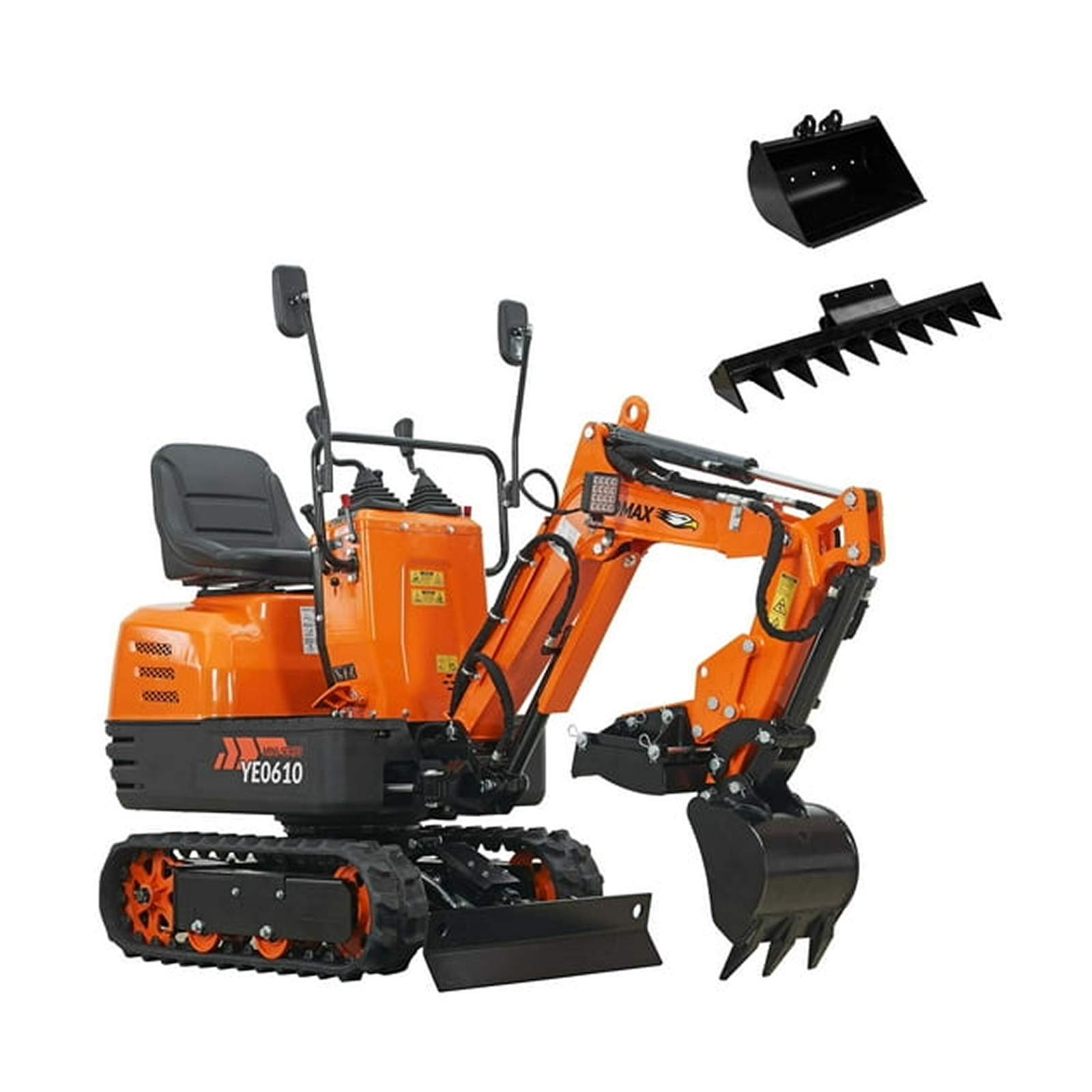 YARDMAX Mini Excavator with Claw Grading Bucket & Rake image 0
