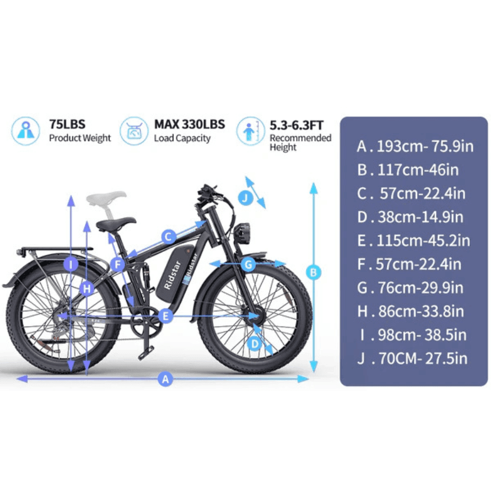 Ridstar E26 PRO Electric Bike 48V 23Ah Battery 1000W*2 Dual Motors 26*4.0inches Tires 50-75KM Max Mileage 15 image 5