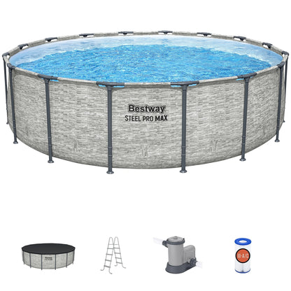 Bestway: Steel Pro MAX – 16′ x 48″, Grey -Round Above Ground Swimming Pool Set, ClickConnect Frame, Tritech, Filter Pump-Ladder-Cover, 5145 Gal Water image 1