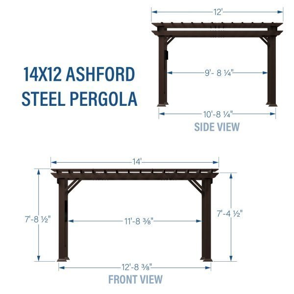 14×12 Ashford Traditional Steel Pergola With Sail Shade Soft Canopy image 2