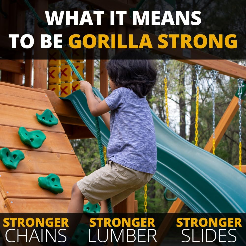 Gorilla Playsets Empire Extreme Wooden Swing Set with Monkey Bars, Clatter Bridge, Tower, and 3 Slides image 2