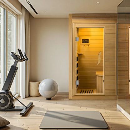 HomeMiYN Far Infrared Wood Sauna Box ,traditional Sauna Room Indoor Home Spa Low-emf Dry Saunas Single Person Spa Canada Hemlock,nature image 4