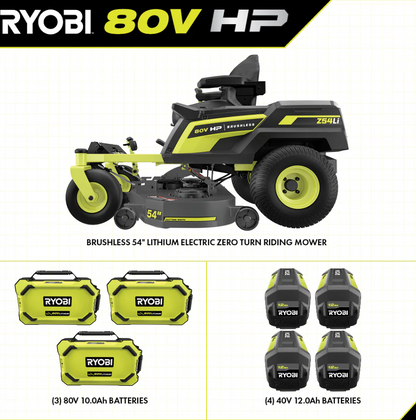 RYOBI 80V HP Brushless 54 in. Battery Electric Cordless Zero Turn Mower & Mulch Kit image 2