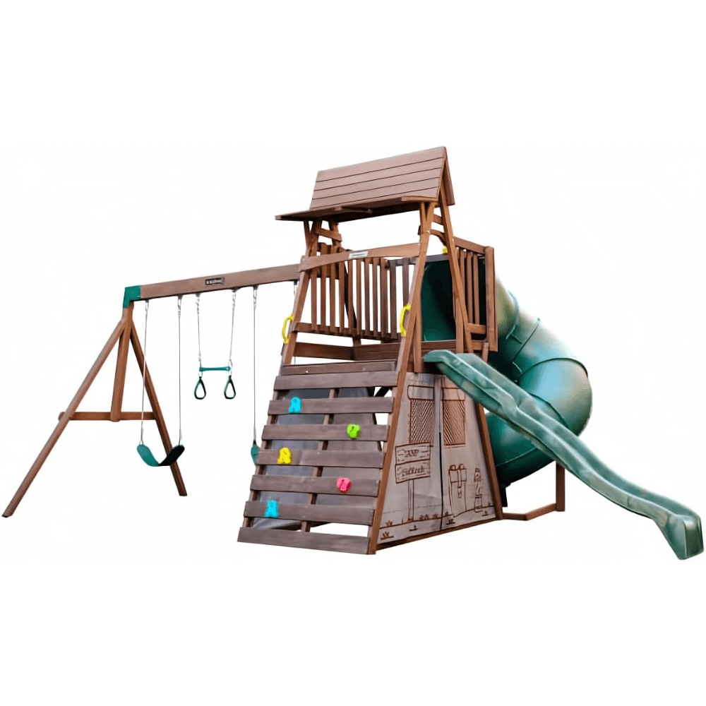 Ranger Retreat Wooden Swing Set/Playset with Tent, Tube Slide and 3-Swings image 9