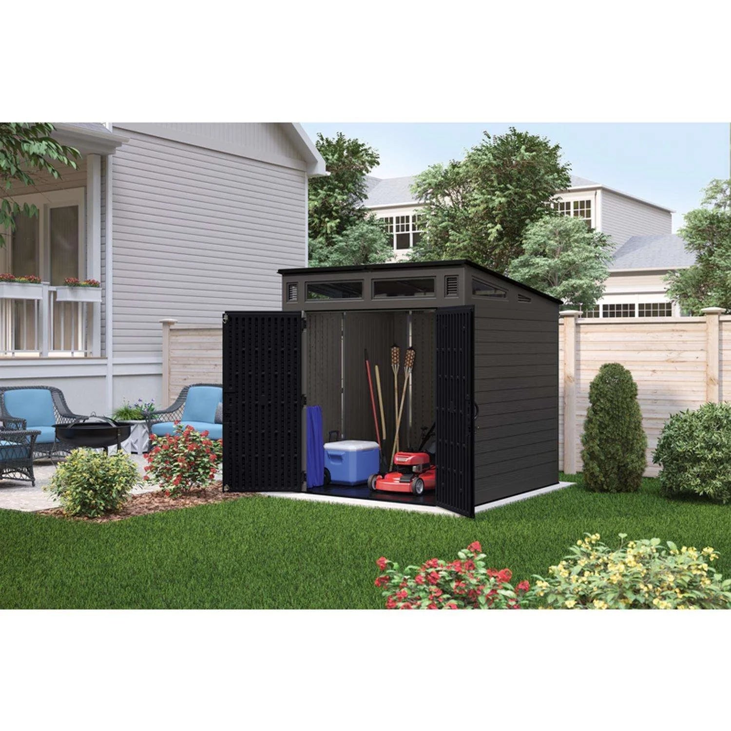 Suncast Modernist 7 ft. x 7 ft. Resin Vertical Pent Storage Shed with Floor Kit image 5