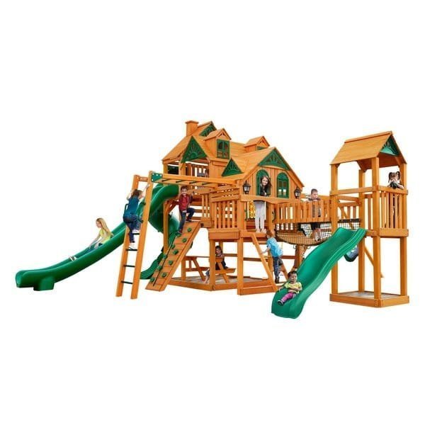 Gorilla Playsets Empire Extreme Wooden Swing Set with Monkey Bars, Clatter Bridge, Tower, and 3 Slides image 0