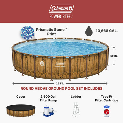 Coleman Power Steel 22 ft. x 52 in. Round Metal Frame Above Ground Pool Set image 8