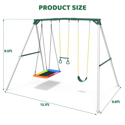 9.5′ Heavy Duty Metal Swing Set with Belt Swing, Trapeze Bar image 2