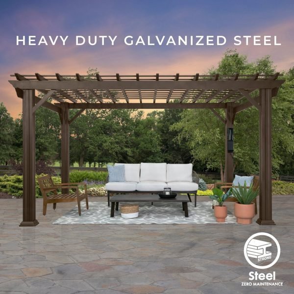 14×12 Ashford Traditional Steel Pergola With Sail Shade Soft Canopy image 7