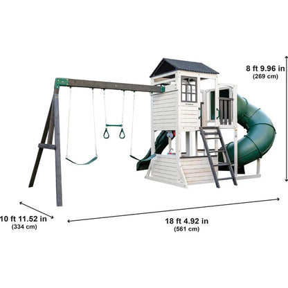 Wrangler Way Wooden Swing Set / Playset with Playhouse, 2 Slides and 3 Swings image 6