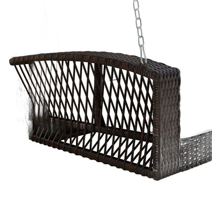 69″ Brown Woven Rattan Outdoor Swing Chair with Beige Cushions image 6