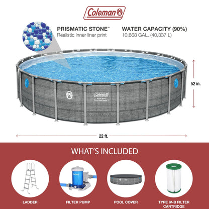 Coleman Power Steel 22’x52” Metal Frame Above Ground Pool w/ Pump, Ladder, & Cover, Gray image 6