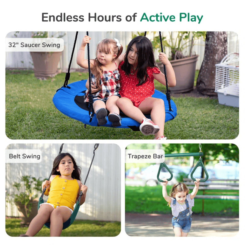 Swing Sets with Saucer Swing,Belt Swing,Trapeze Bar,Climbing Rope,Climbing Ladder image 7
