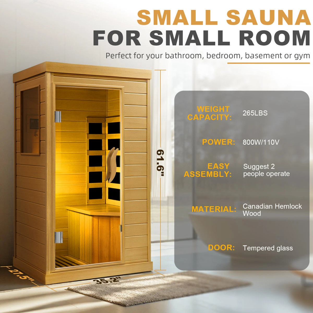HomeMiYN Far Infrared Wood Sauna Box ,traditional Sauna Room Indoor Home Spa Low-emf Dry Saunas Single Person Spa Canada Hemlock,nature image 3
