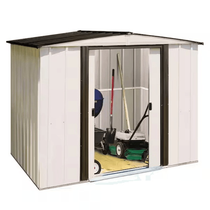Newport 8 ft. W x 6 ft. D 2-Tone Eggshell and Coffee Galvanized Metal Shed with Sliding Lockable Doors (43 sq. ft.) image 0