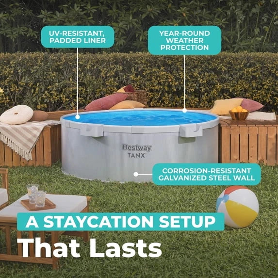 Bestway TANX 6′ x 24″ Round Above Ground Stock Tank Metal-Walled Above Ground Pool, All-in-One Set image 2