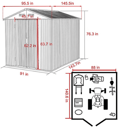 Veikous 8 ft. x 12 ft. Outdoor Storage Shed with Lockable Door and Vents image 8