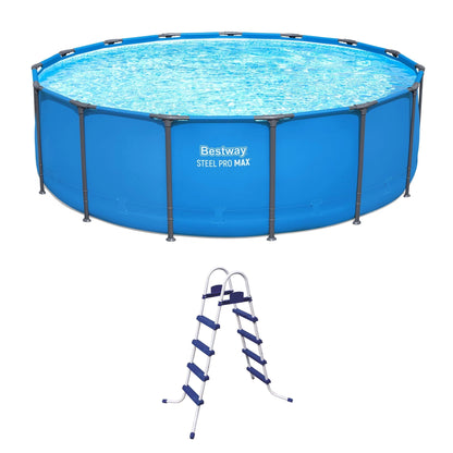 Bestway Steel Pro MAX 15′ x 48″ Round Above Ground Swimming Pool & Pool Ladder image 0
