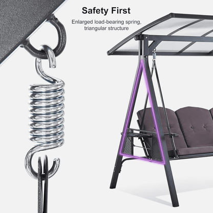 PURPLE LEAF 3-seat Outdoor Patio Porch Swing Adjustable Backrest, Cushions and Pillow Included image 4