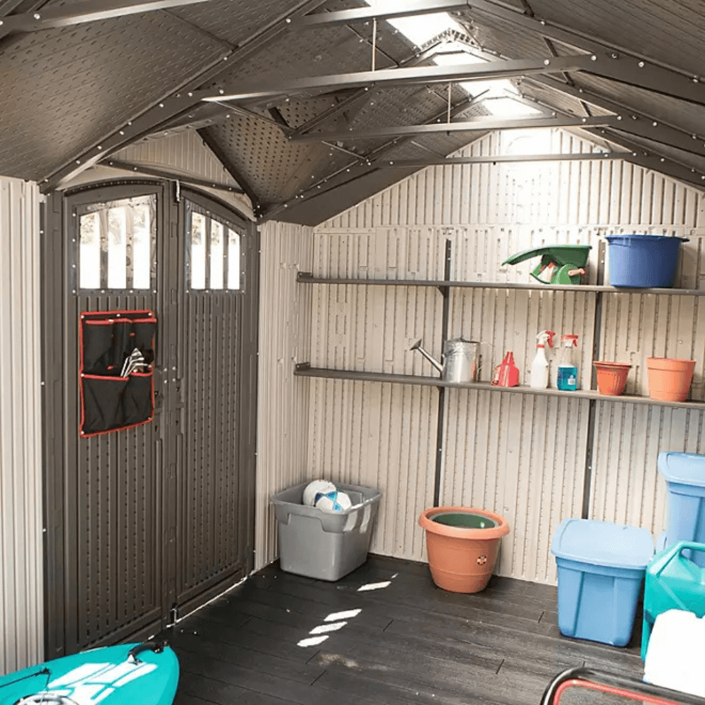 Lifetime 8′ x 17.5′ Outdoor Storage Shed Dual Entry, Tan image 4
