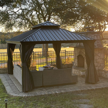 PURPLE LEAF 10X14 Patio Gazebo for Backyard Grey Hardtop Galvanized Steel Roof Awning with Upgrade Curtain image 9