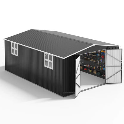 12 ft. W x 18 ft. D Large Outdoor Metal Shed, All-Steel Construction with Windows and Lockable Doors image 0