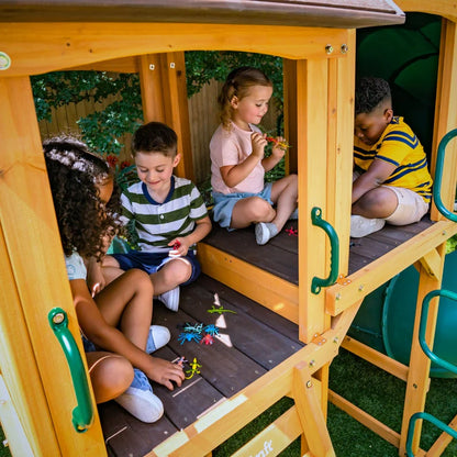 KidKraft Laurel Retreat Multi-Level Clubhouse Swing Set with Two Slides and Two Swings image 3