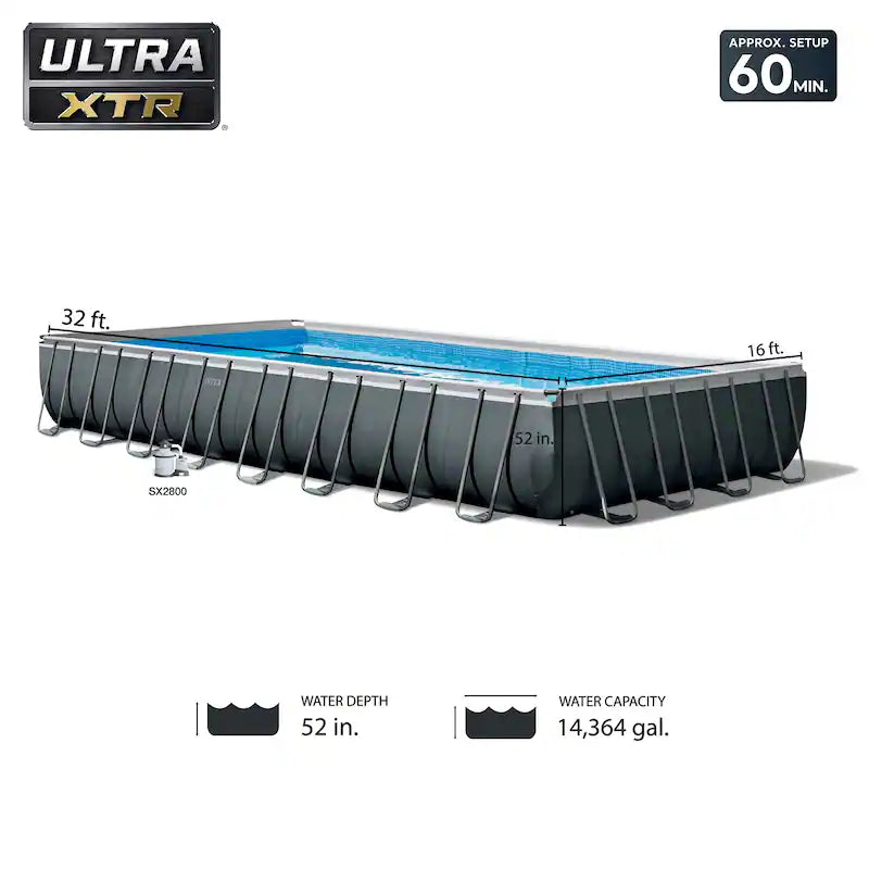 Intex 32′ x 16′ x 52″ Rectangular Ultra XTR Frame Above Ground Swimming Pool Set – 32 ft x 16 ft x 52 in image 2