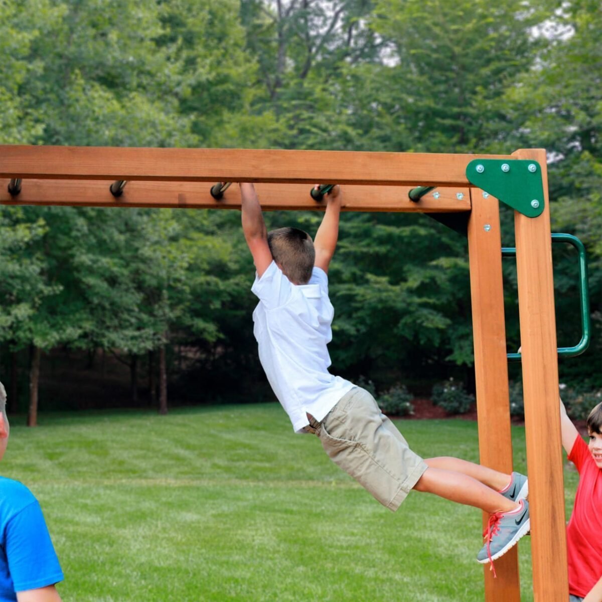 Gorilla Playsets Empire Extreme Wooden Swing Set with Monkey Bars, Clatter Bridge, Tower, and 3 Slides image 6