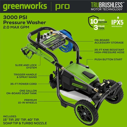 Greenworks 3000-PSI 2.0-GPM Cold Water Electric Pressure washer with 5 Spray Tips image 4