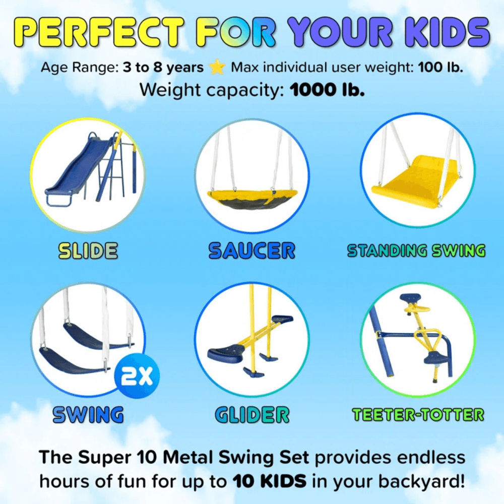 Sportspower Super 10 Metal Swing Set with Lifetime Warranty on Blow Molded Slide image 2